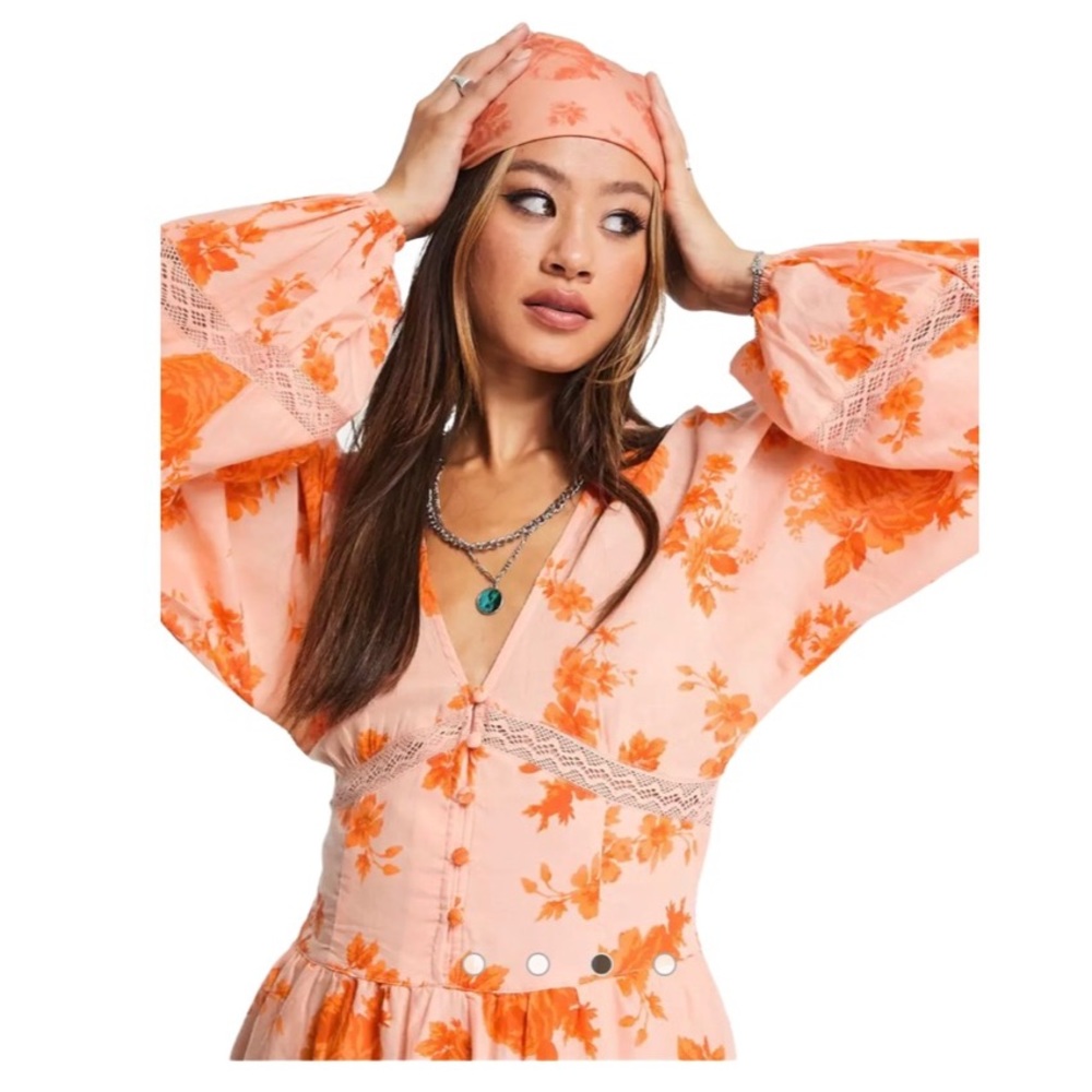 ASOS Reclaimed Vintage Orange Floral Mini Dress Size 2